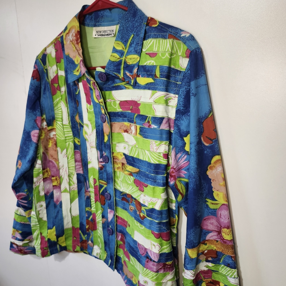 New Directions Floral Patchwork Button Up Jacket … - image 2